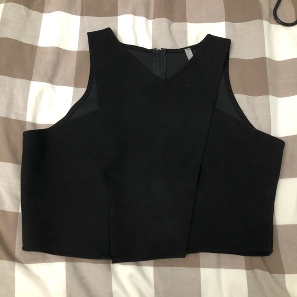 GINGER Black Structered Glam V Neck Adjustable Suede Tank-top Cropped Shirt Top - Picture 9 of 16